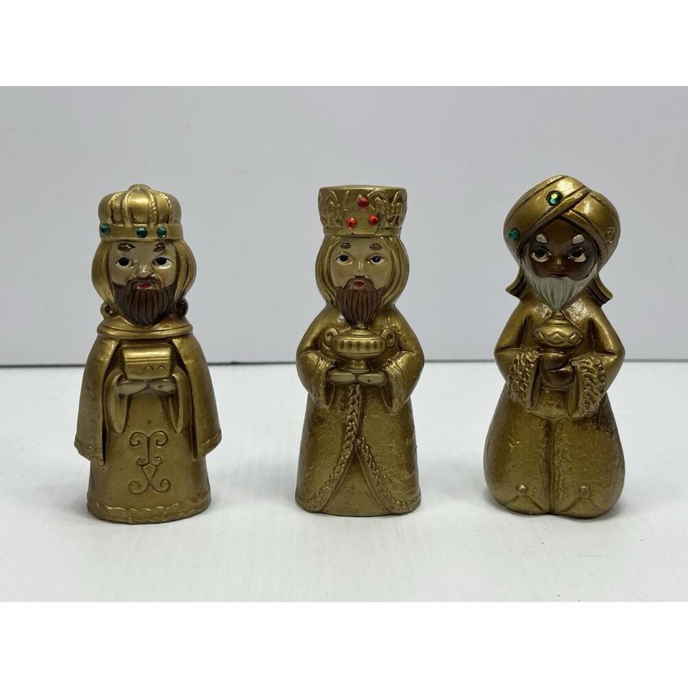 Vintage 3 Wise Men Magi Kings Gold Paper Macho Star Made In Japan Hand Painted